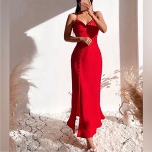 Zara Blogger’s Favorite Satin Red Slip Dress with Buttons